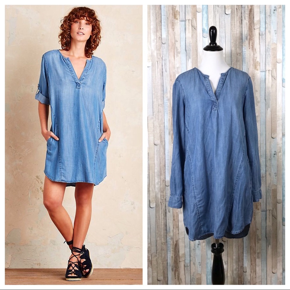 Anthropologie S Chambray Elena Tunic Shirt Dress